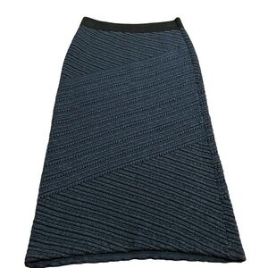 Moth Anthropologie Blue Stretch MIDI Pencil Skirt Black Waistband Size Small